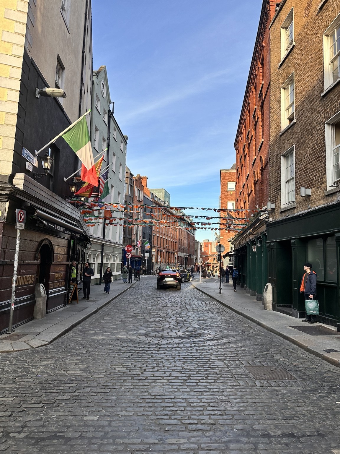 A cobblestone street in Dublin