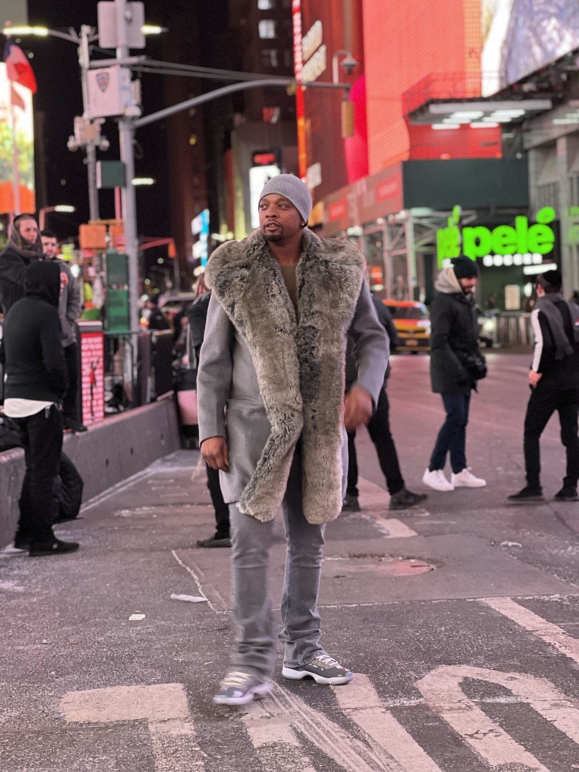 Deontae during an evening in Times Square