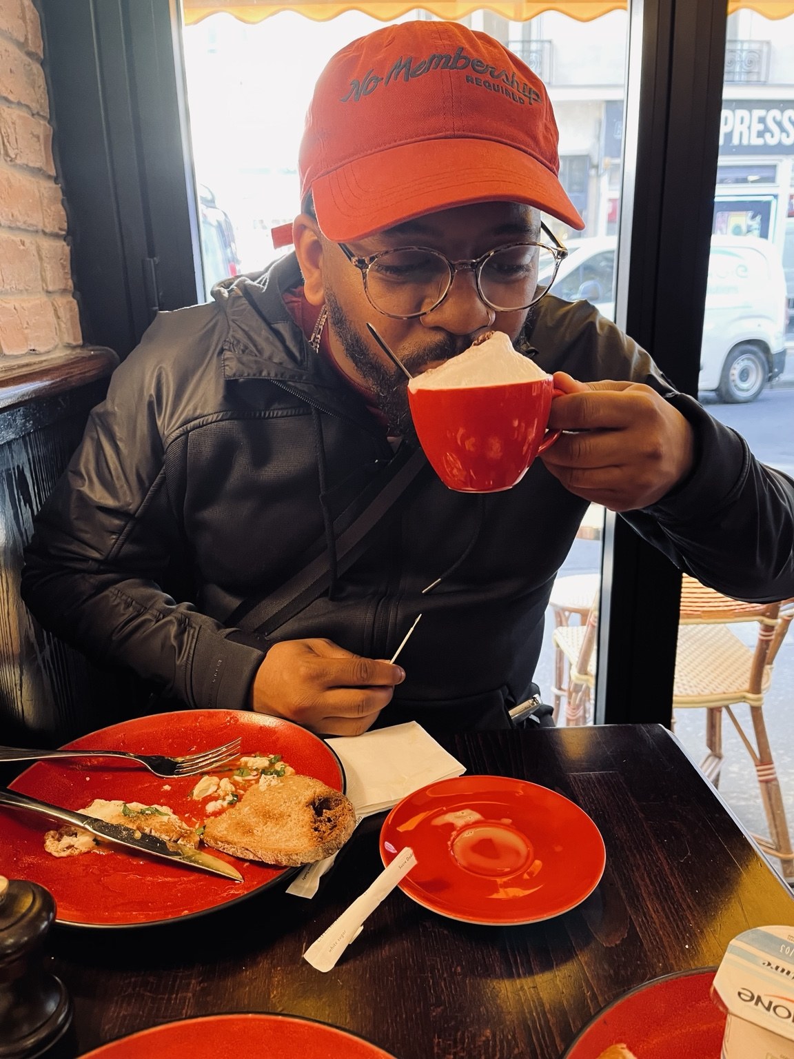 Jamere enjoying a café stop in Paris
